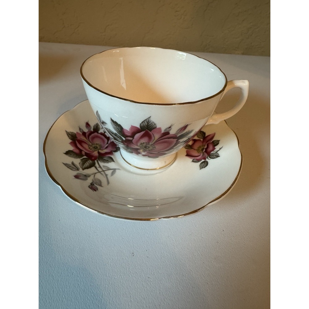 Vintage Royal Imperial Bone China Pink Rose Teacup And Saucer England